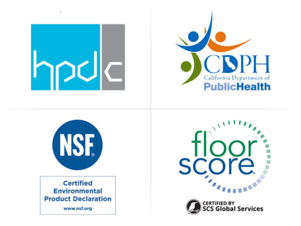 NSF HPD FloorScore CDPH Logos